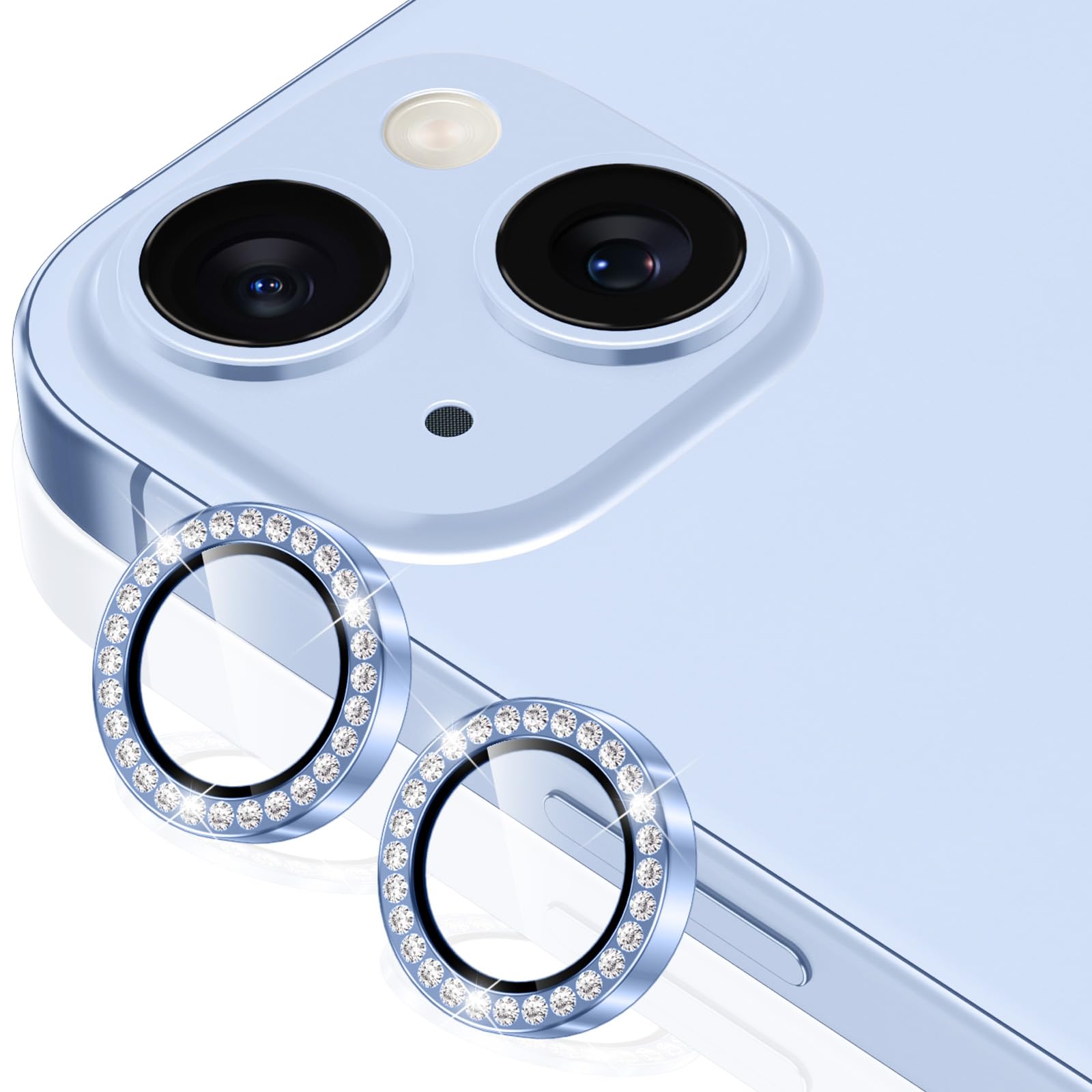 Coiwxmoi Protezione Fotocamera per iPhone 13/13 Mini,Pellicola Vetro Glitter Copri Telecamera Camera Proteggi Obiettivo HD Trasparente Lente Durezza 9H Anti-graffio Bling Diamond,Nero - 5