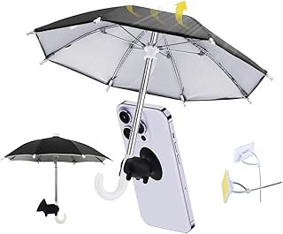 غوودرن مظلة موبايل بحامل كوب شفط للشمس، مظلة موبايل لطيفة مع اشرطة حامل مظلة للجوال في الهواء الطلق مظلة واقية من الشمس والمطر لمنع الانعكاس وحجب الوهج - اسود