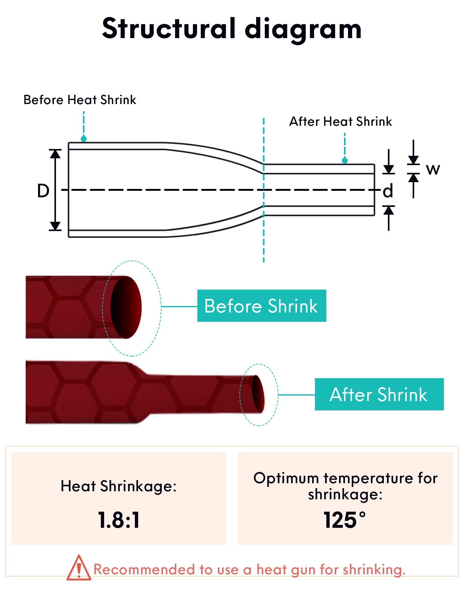 Accering Tube thermorétractable texturé pour canne à pêche et fournitures de cuisine (φ40 mm, longueur : 15 m, rouge)