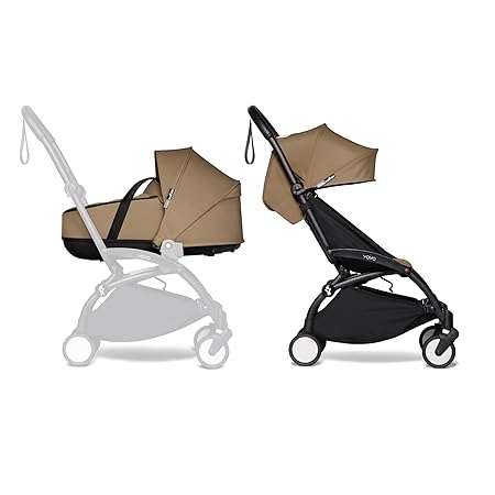 BABYZEN YOYO? Foldable Stroller - Includes Bassinet (Toffee), Black Frame & 6+ Color Pack (Toffee) - Suitable for Newborn Up to 22 kg, Lightweight, Thick Double Mattress, Ventilated Shell & Canopy