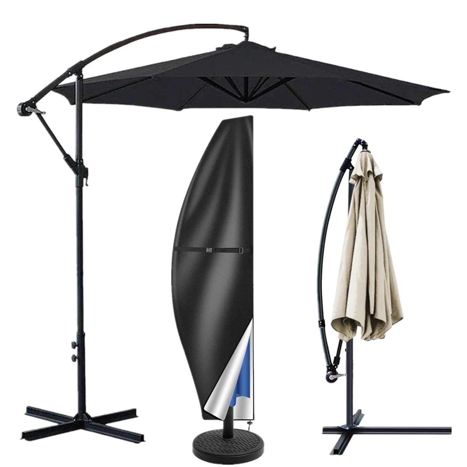 Schutzhülle für Sonnenschirm Wasserdichte Schutzhülle for Terrassenschirm im Freien, freitragend(Black,210D Height 280cm)