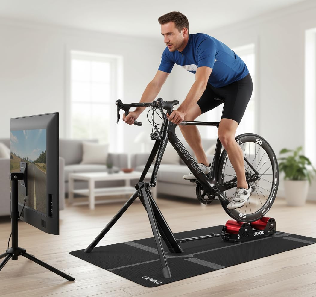 CXWXC Home Trainer Vélo, Entraîneur à Vélo pour Roue 16-29", Support Entrainement Vélo à Domicile avec Frein Magnétique de 5 Niveaux de Résistance, Charge jusqu'à 150 kg