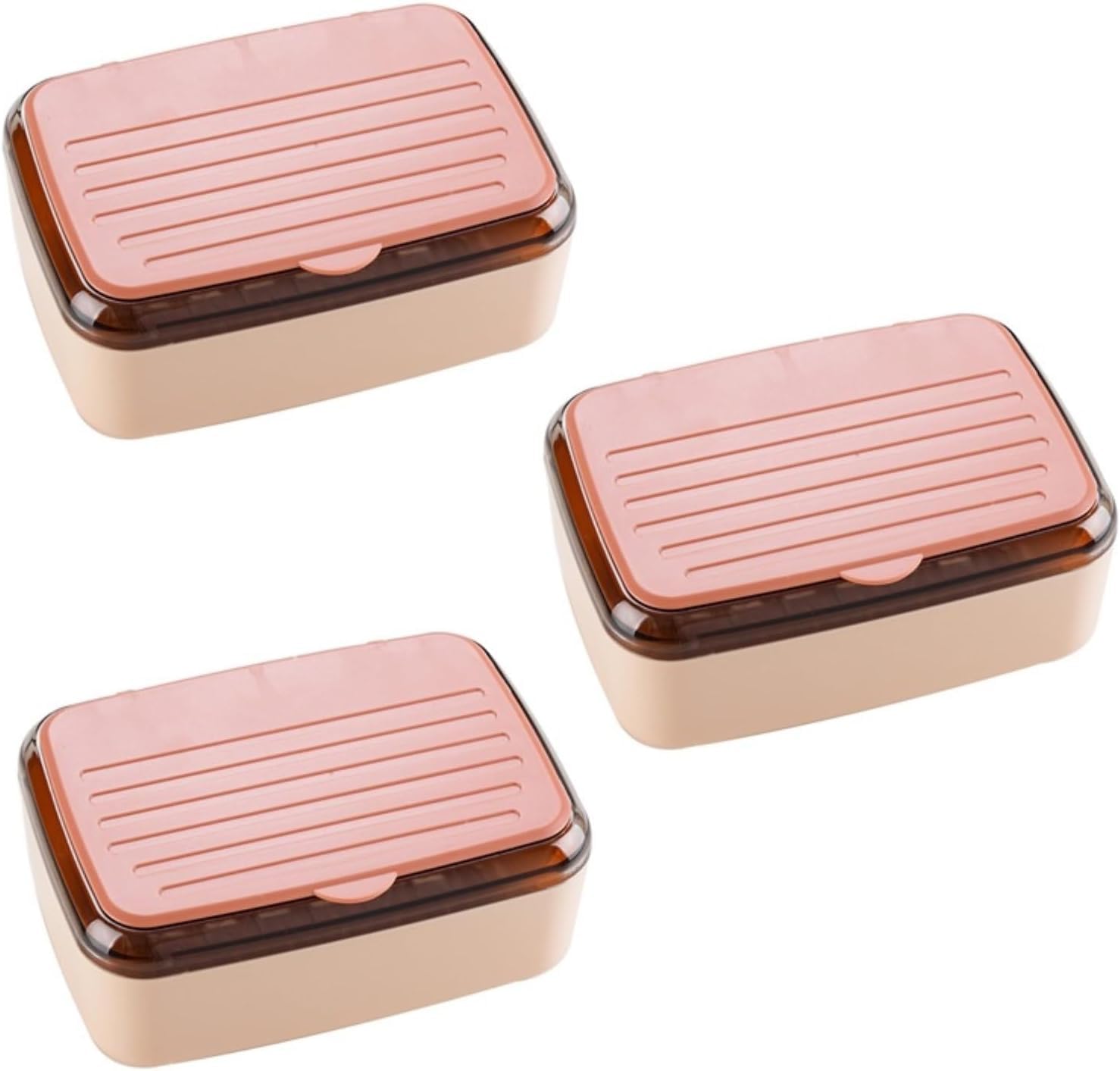 soap dish， Soap Dish PP Plastic With Cover Double Drain Multicolor For Bathroom Travel(Roze,3pcs)