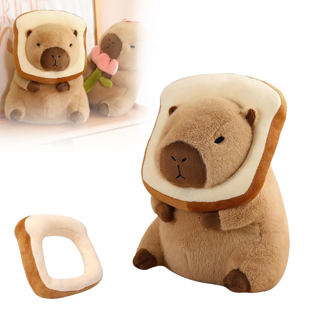 YANGUN Capybara Plush Toy, 25 cm Capybara Stuffed Animal with Wearable Bread, Capybaras Plush Doll, Cute Realistic Capybaras Plushs Toy, Simulation CapybaraPlushie Pillow Gifts for Children Girls Boys