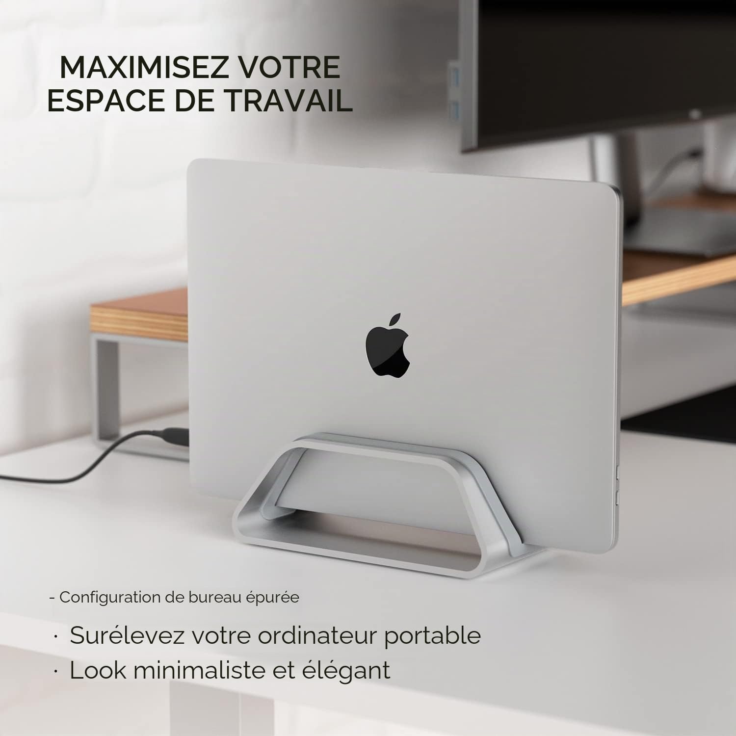 HumanCentric Support Vertical Compatible avec MacBook Pro et MacBook Air, Support de Bureau pour Laptop, en Aluminium, Inserts interchangeables pour s'adapter à différents modèles, argenté