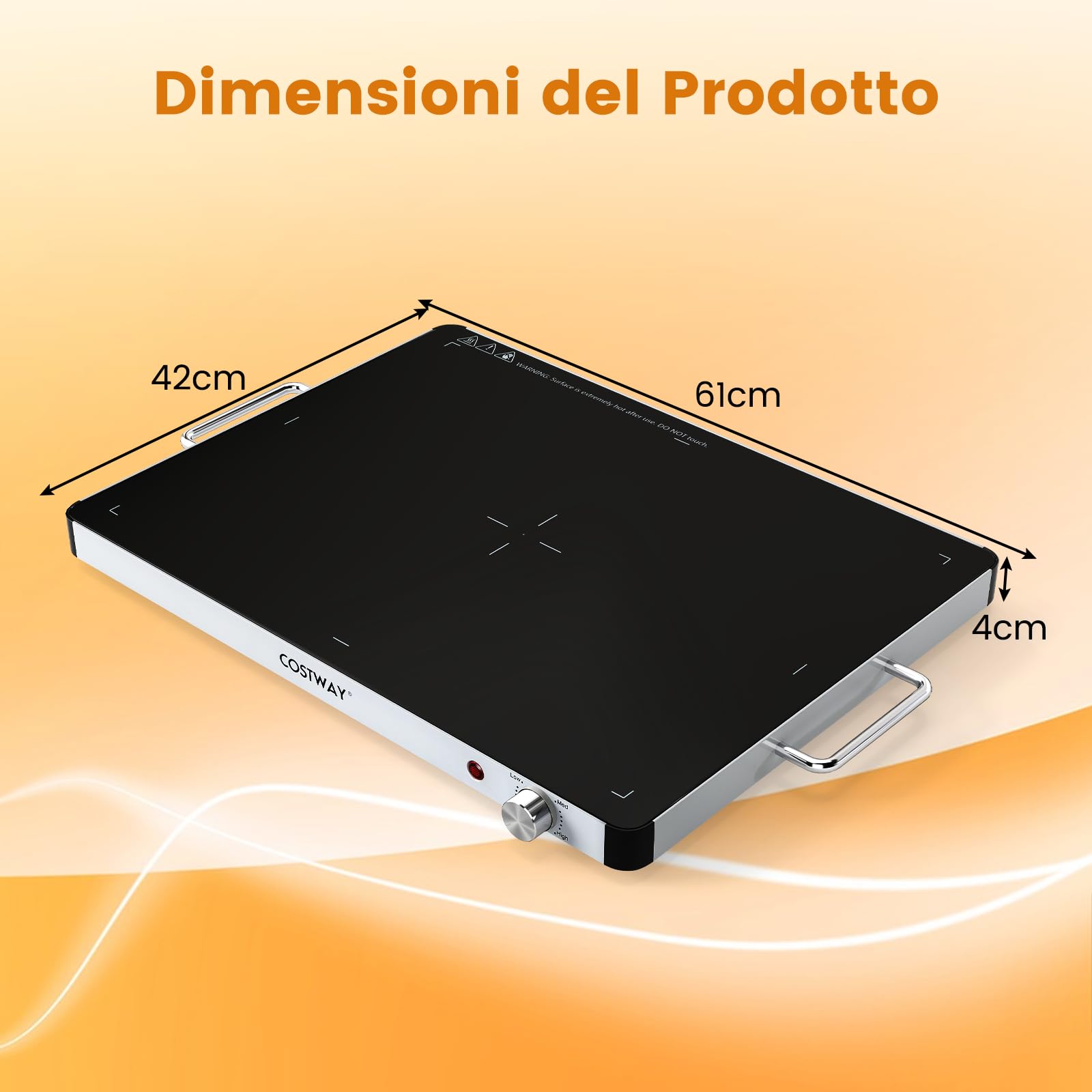 COSTWAY Vassoio Riscaldante Elettrico, Piatto Scaldavivande Portatile in Vetro Temperato con Temperatura Regolabile e Maniglie Antiustioni, per Feste Buffet (53 x 40 cm)