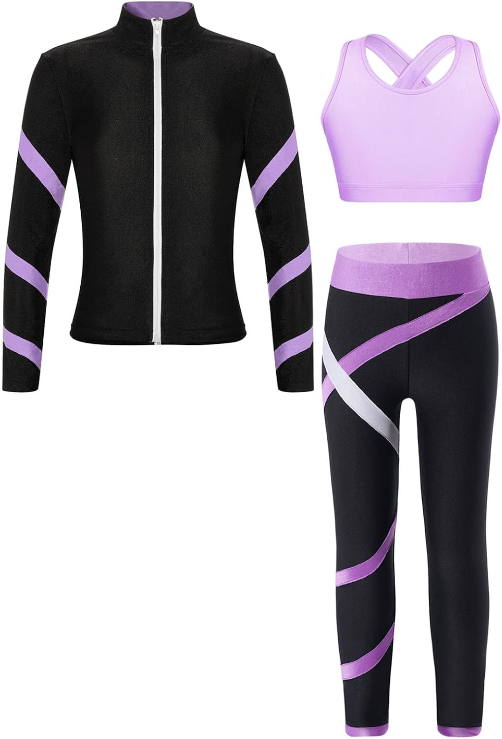 Loyan Girls' 3 Piece Gymnastics Sports Workout Athletic Leggings with Tank Tops Fitness Outfits Sets Tracksuit
