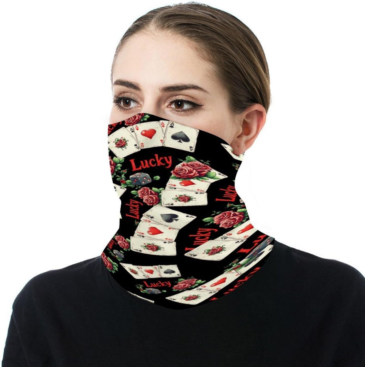 Luckying Gambling Casino Cards And Dice Face Cover Neck Gaiters for Men Women Sun Protection Mask Scarf Hiking Bandana