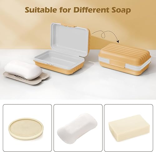 Miniatura 3 de Paquete de 2 recipientes de jabón de viaje, caja de jabón, soporte portátil para jabón, jaboneras con tapa para baño, vacaciones, ducha al aire