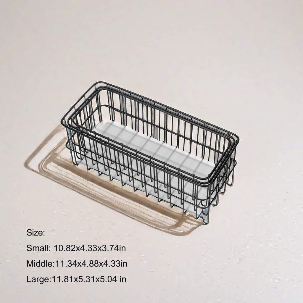 TIEYIPIN Farmhouse Decor Small Metal Wire Storage Organizer Basket Bins, Stainless Steel Organizing Basket Caddy Bin for Kitchen Cabinets, Bathroom, Pantry, Garage - Black (Set of 3)
