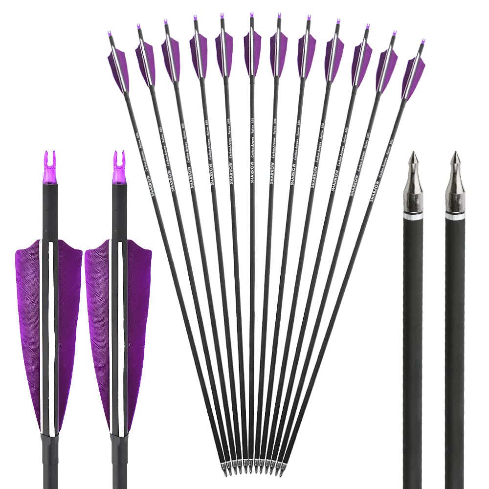 Pfeile für Traditionelle Bogenschießen 30 Zoll Bogenpfeile Carbon Pfeile Jagdpfeile Spine 500 Pfeile mit 4'' Befiederung für Recurvebogen Traditionellen Bogen Pfeile Pfeilspitzen