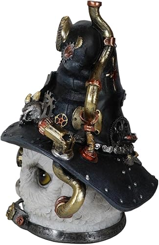 Miniatura 3 de Ebros Gift Pintado a mano engranajes mecánicos y tuberías engranados Steampunk búho con calavera alada Sombrero de bruja Figurita Nocturnal