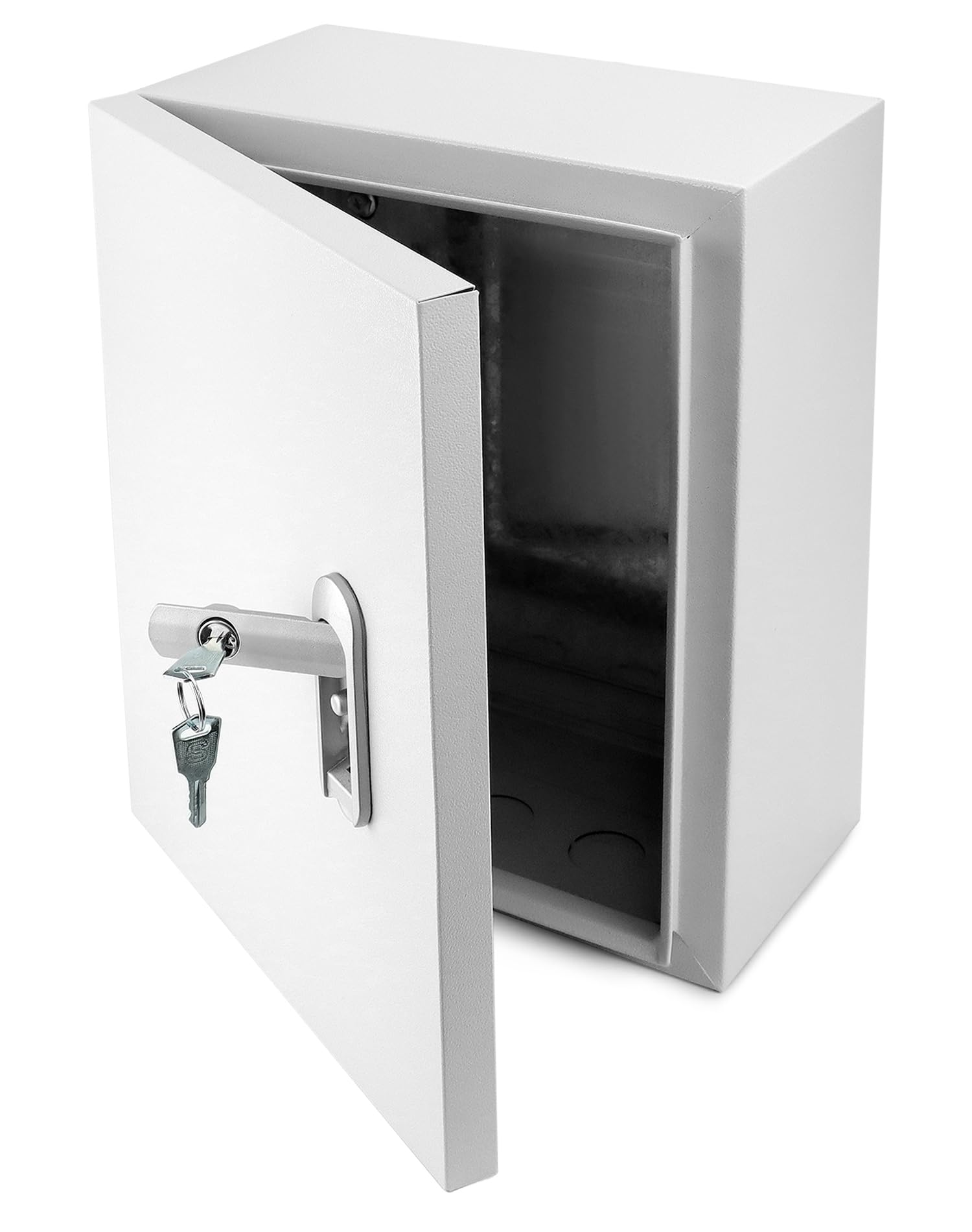 QWORK Scatola elettrica esterna resistente, poliestere rinforzato in fibra di vetro, acciaio, 30,5 x 25,4 x 15,2 cm con serratura e chiavi per uso industriale, centro commerciale, residenziale
