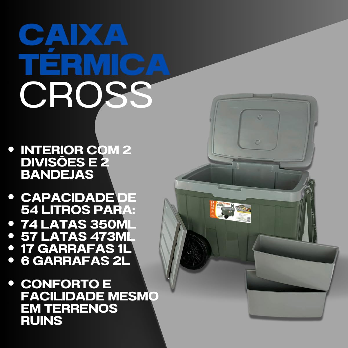 Cooler Térmico Grande 54L Caixa Térmica Antares Com Rodas CROSS