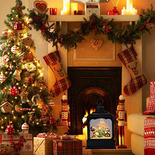 Image of Eldnacele Musical Snow Globe Lantern with Timer, Lighted USB /Battery Operated Swirling Singing Water Glittering Lantern, Snow Globes for Adults and Kids Christmas Decoration- Santa