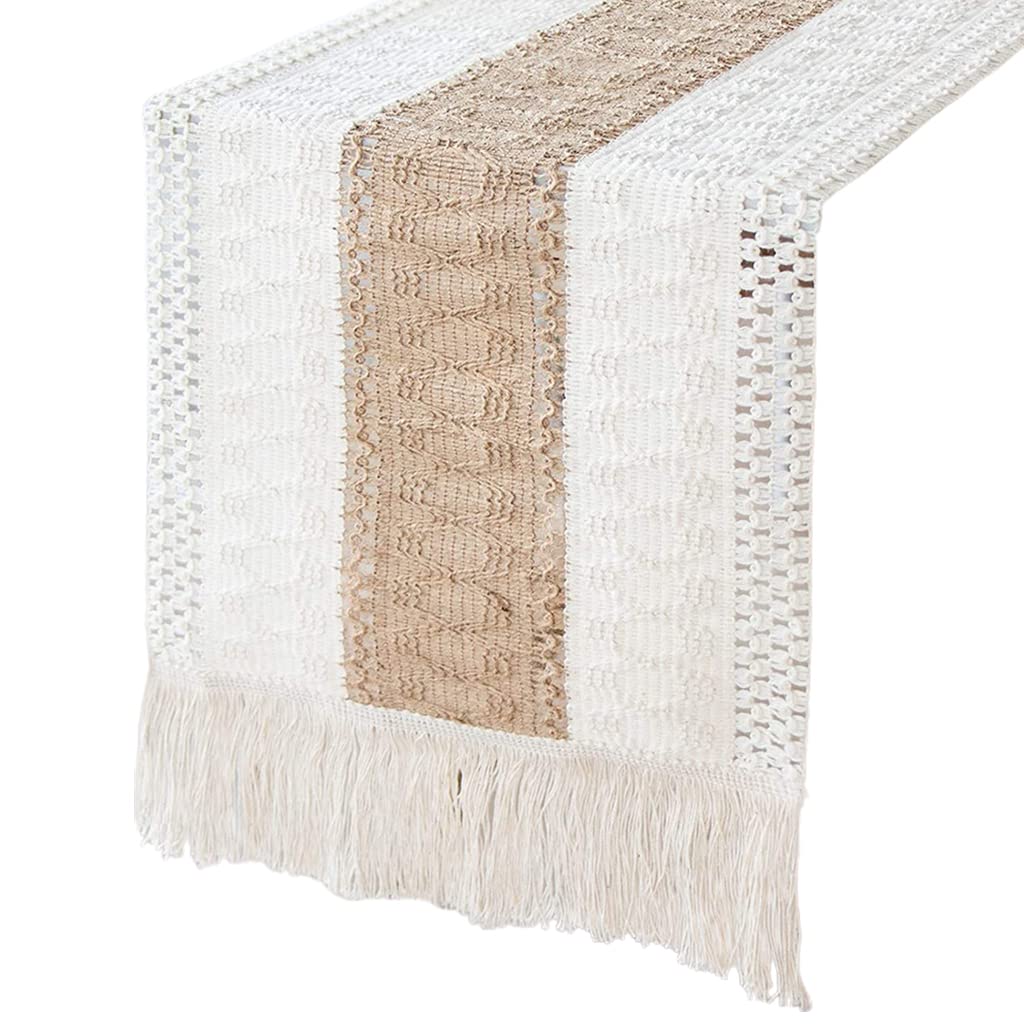 Nappe en coton et lin bicolore à pompons pour table à manger et bureau