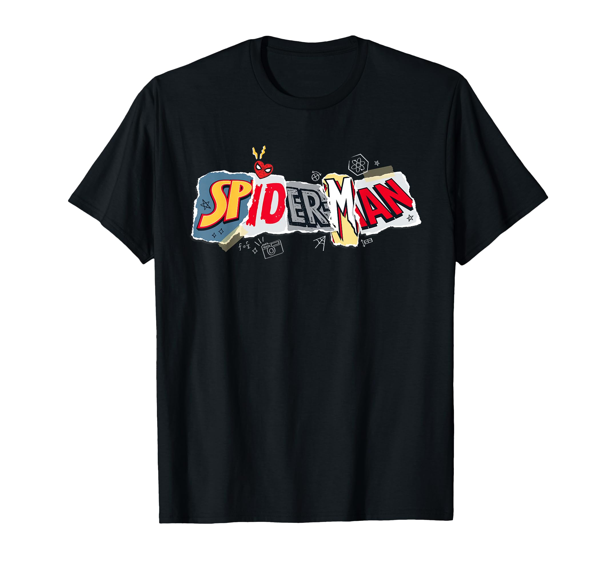 Marvel Super Heroes Spider-Man Logo Torn Paper Collage T-Shirt