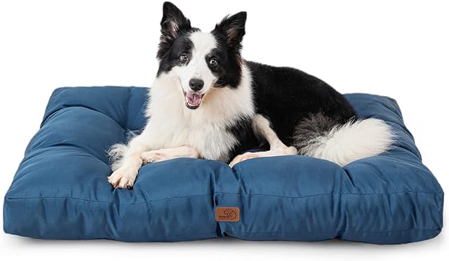 Bedsure Waterproof Dog Bed Large - Washable Dog Bed Mattress with Oxford Fabric, Orthopedic Pet Pillow Cushion for Crate, Navy Cheap Dog Bed, 91x68x10cm