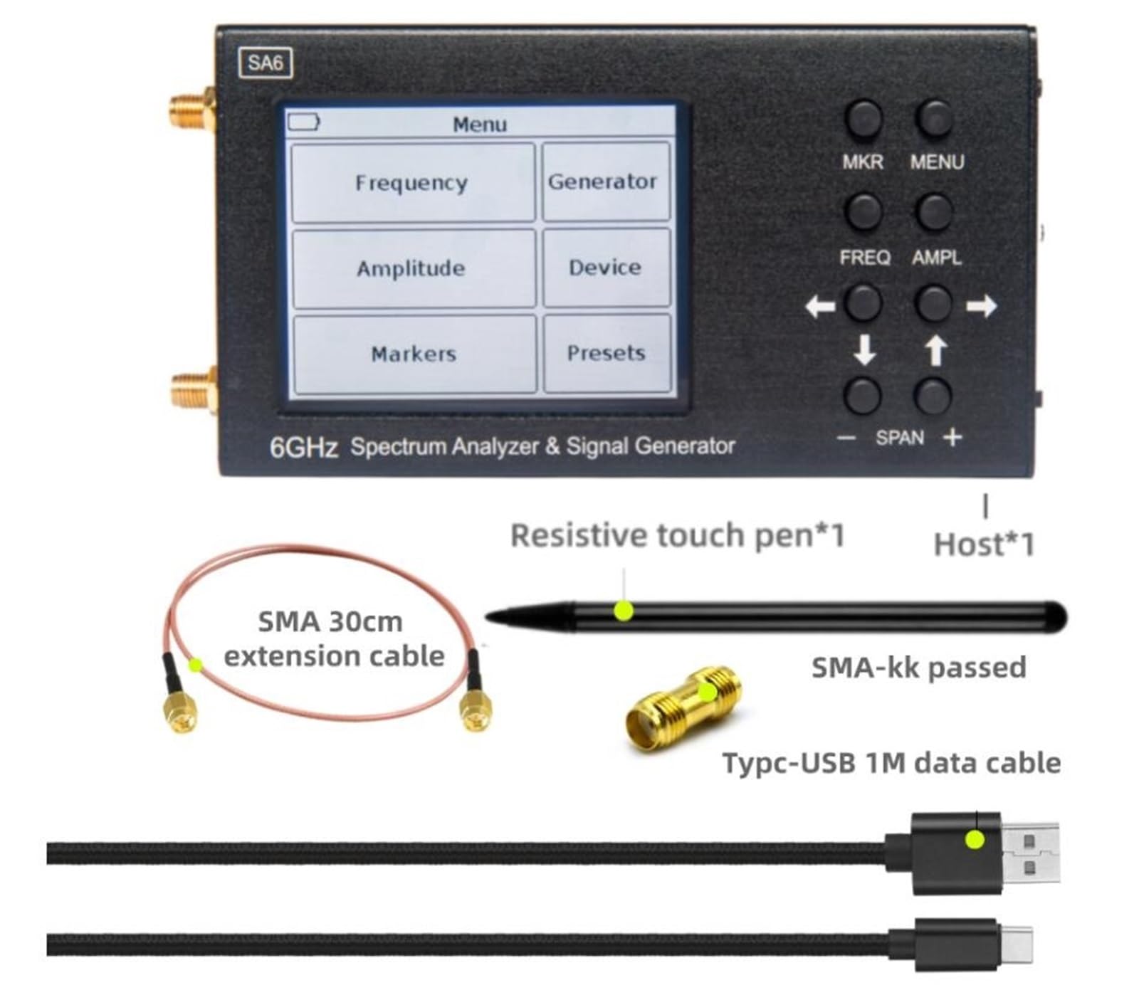 Analizador de espectro portátil SA6 de 6 GHz, explorador de espectro, generador de señales con seguimiento de 6,2 GHz y pantalla táctil. Analizador de antenas