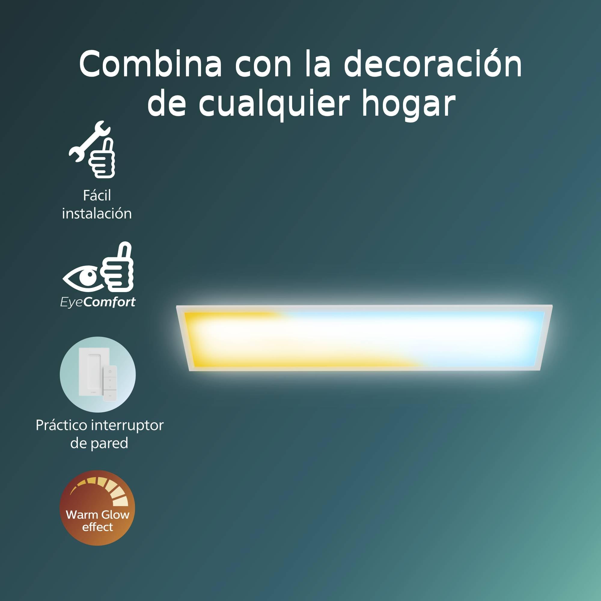 Lámpara de techo Philips Superslim con mando a distancia con interruptor de pared, 5 escenas de iluminación preestablecidas, regulación profunda del 1%, fácil de controlar, 100 cm, 24 W, blanco