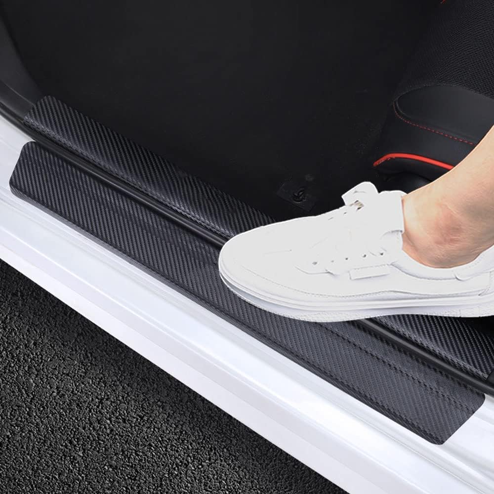 BOYUER 4PCS Carbon Fibre Leather Car Door Sill Decoration Scuff Plate Guard Sills Protector Trim,Welcome Pedal Protect For F150 2015 2016 2017 2018 2019 2020 2021 2022 2023 2024(RED)