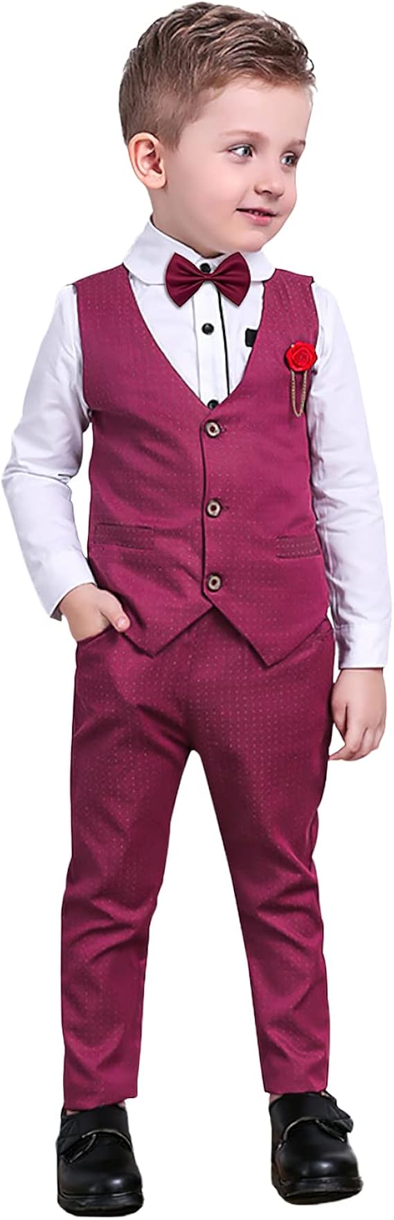 Nwada Boys Suit Set Formal Dress Clothes Shirt with Bow Tie Slim Vest and Pants Toddler Suit for Boys