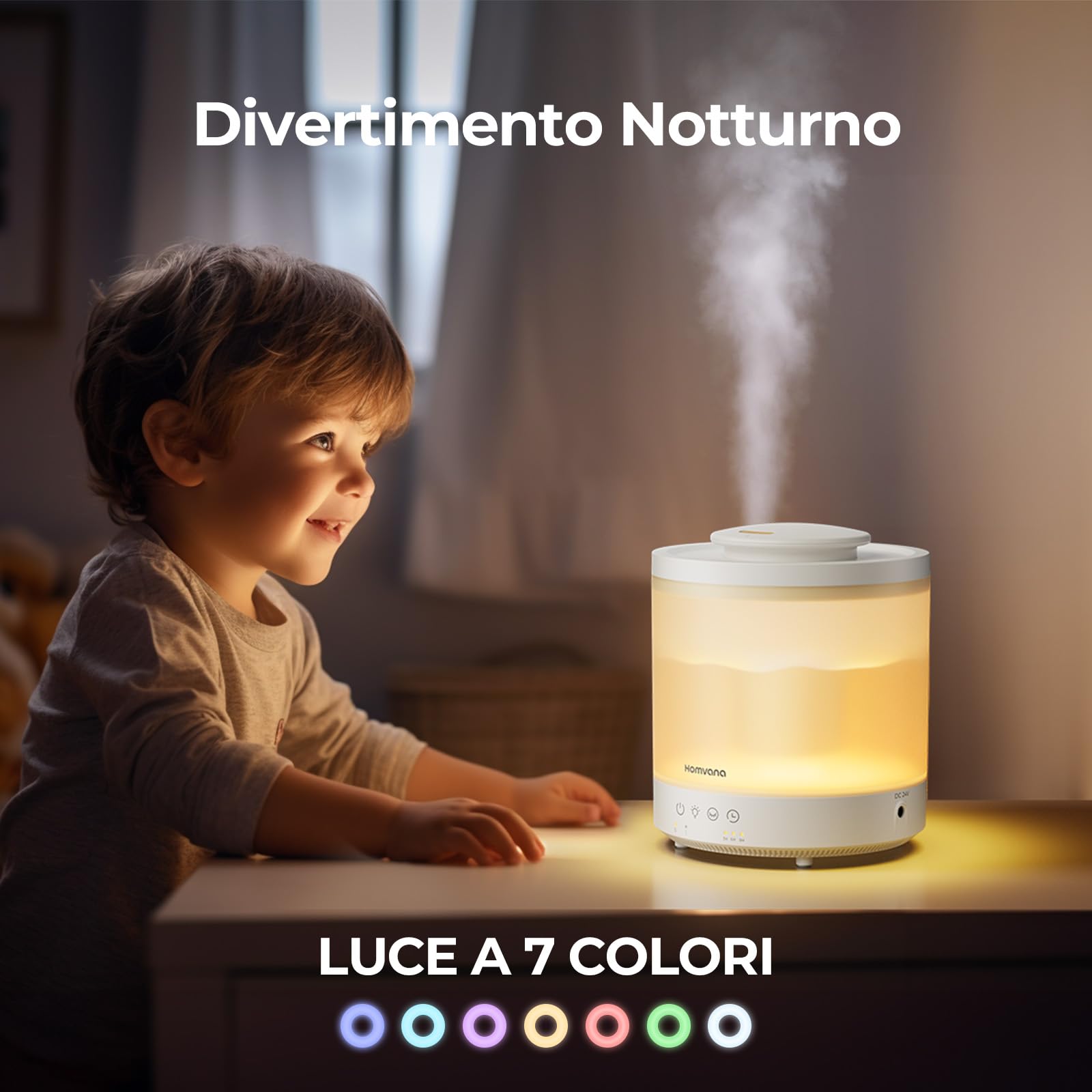 Homvana Humidificateur d'air Diffuseur 1.5L, humidificateur d'air chambre, Humidifier d'air bébé Chambre, Cool Mist, Plante, BPA Free, 7 Color Light, Office, Brumisateur Huiles Essentielles