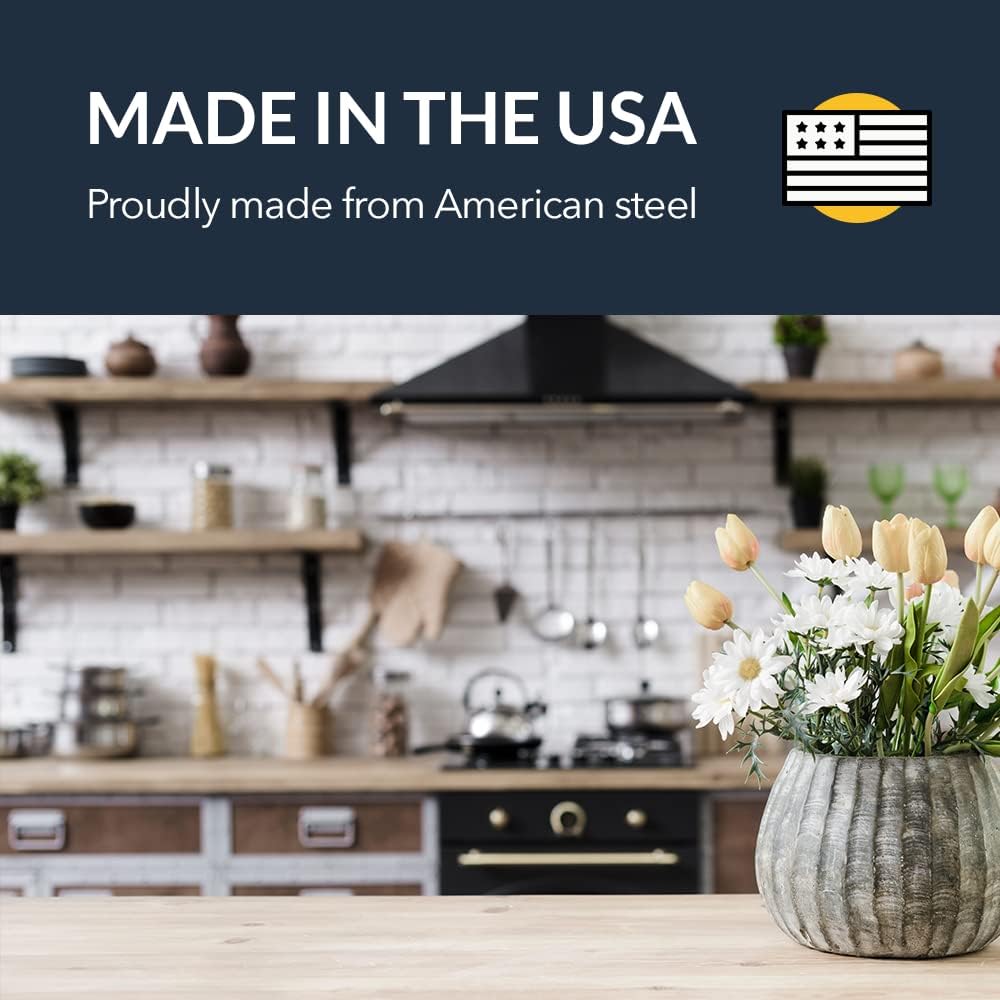 Iron Supports Universal Heavy-Duty Commercial Bracket - Industrial Support Brackets - Steel Mounting Bracket for Shelves, Vanities, Buffets, Desks (Matte Black - 12" Deep x 8" High, Right Hand)