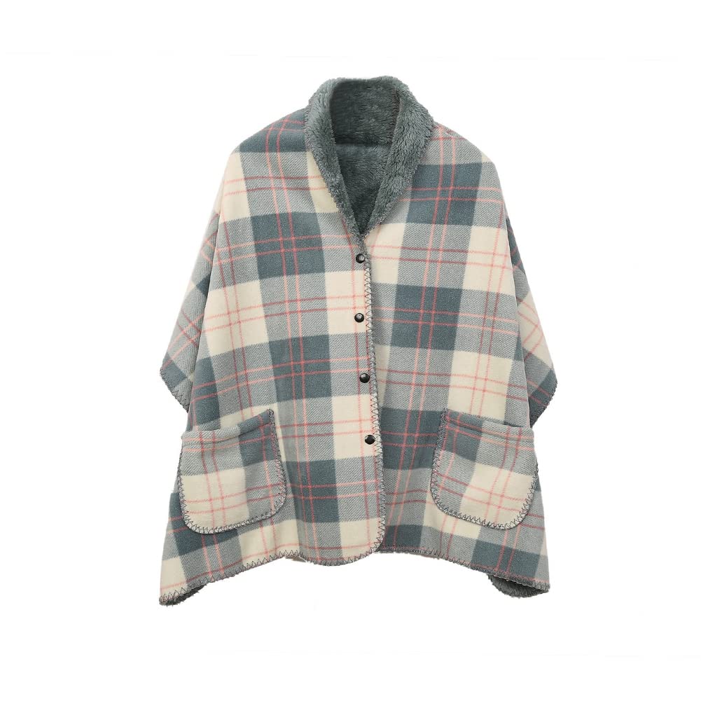 FURN ASPIRE Women Multi Wear Soft Stylish Lightweight Double Layered Warm Wearable Flannel Shawl/Blanket with Buttons and Front Pockets, Winter Cape for Office Home Travel Outdoors. (Grey) (B0BHT64YKG) Amazon Price History, Amazon Price Tracker