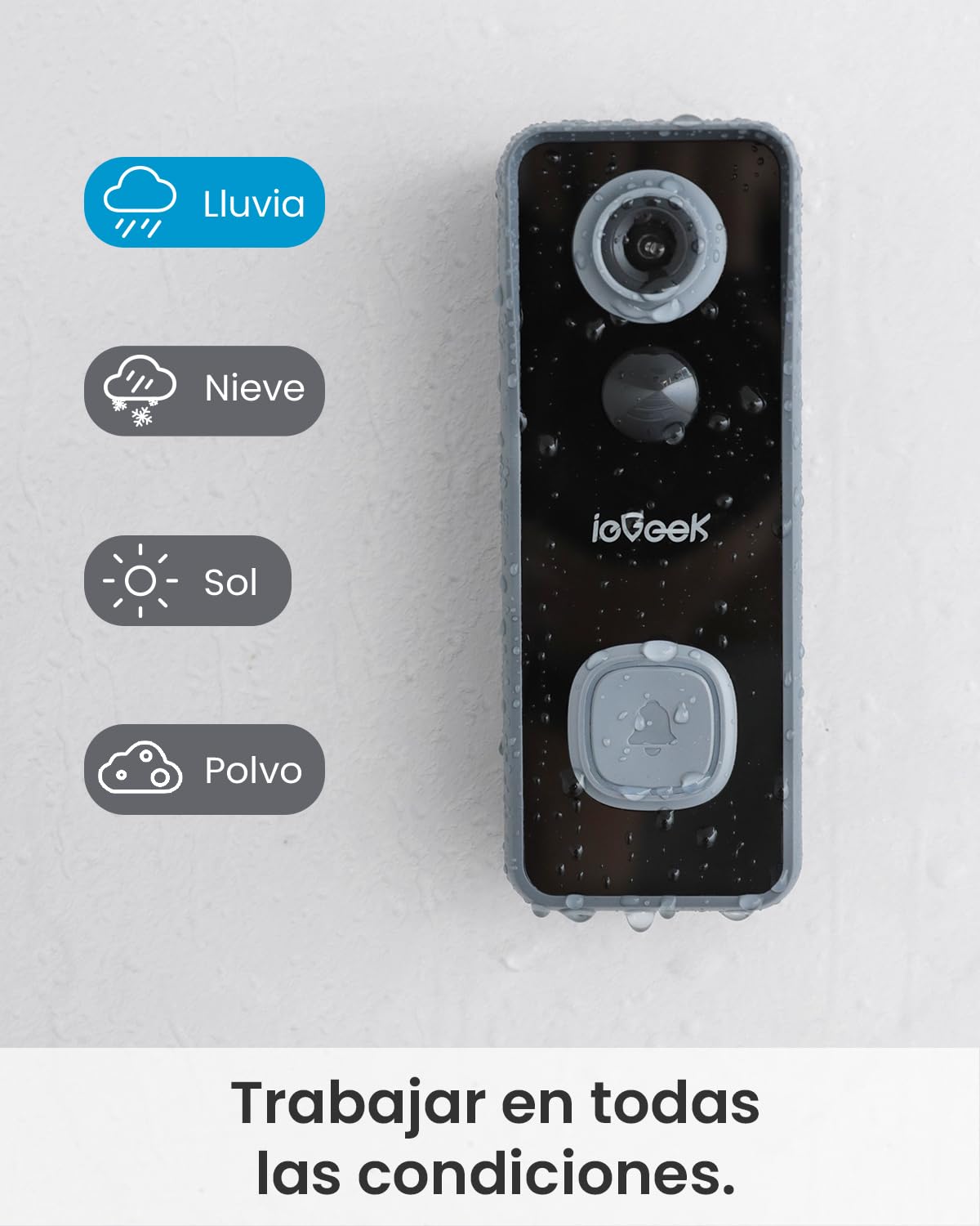 ieGeek 2,5K 5MP timbre inalámbrico exterior impermeable 166° timbre de vídeo con cámara compatible con Alexa, fácil instalación, detección IA, IP65, impermeable, visión nocturna, WiFi 2,4 GHz