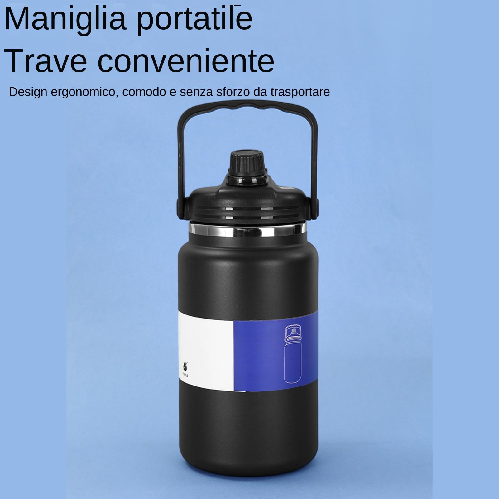 Generico Botellas de agua de acero inoxidable, botellas térmicas portátiles de acero inoxidable – Gran capacidad antigoteo botellas térmicas para gimnasio, al aire libre, deportes, viajes, ciclismo