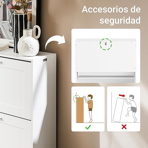 Miniatura 8 de Haotian Gabinete de Almacenamiento de Zapatos para Entrada, Zapatero Delgado Independiente, Organizador Estrecho de Zapatos con 2 Cajones Abatibles