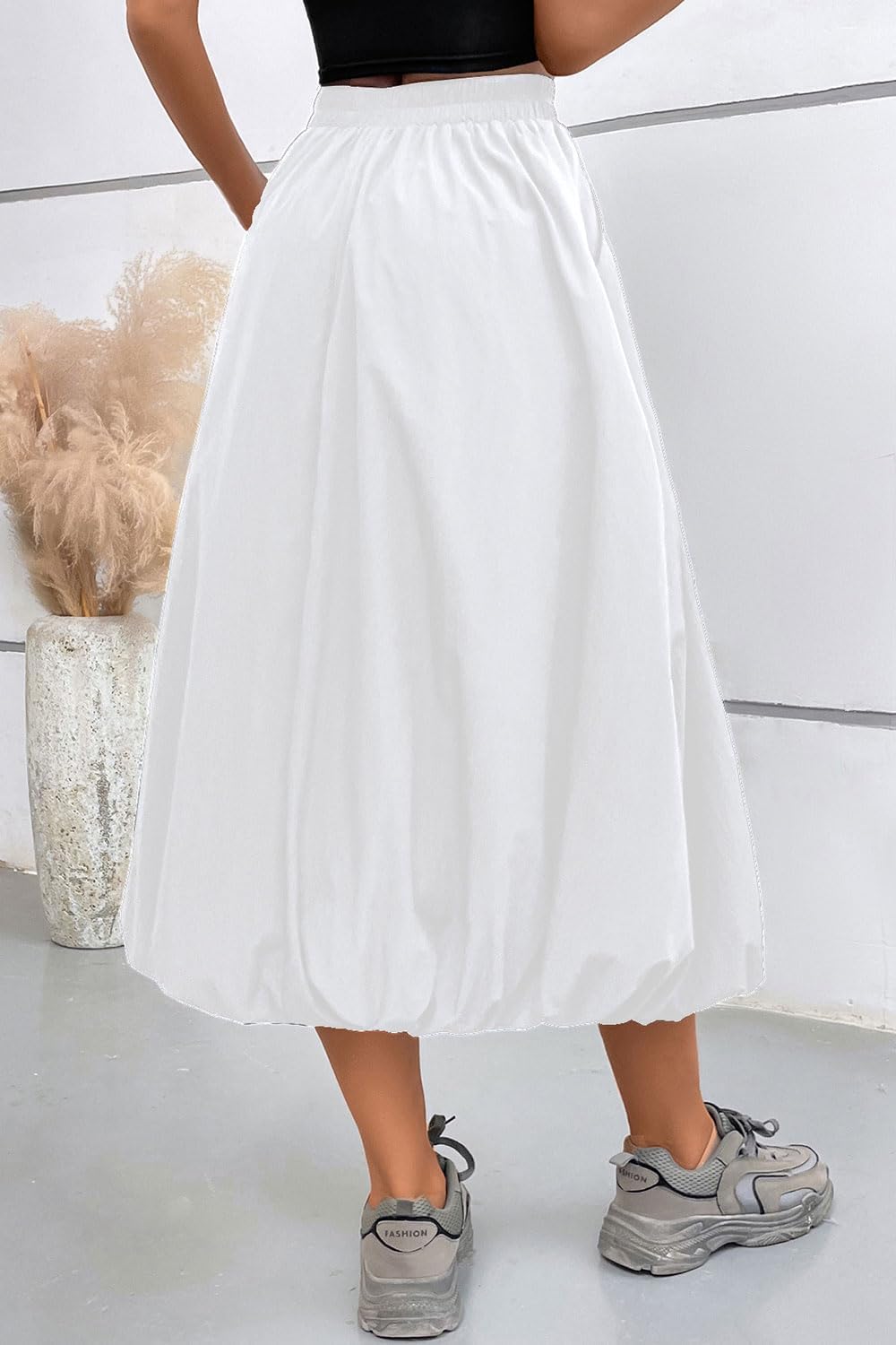 Women's Black Bubble Skirt Elastic Waist Casual Party Y2K Puffy Hem A-line Long Skirts with Pockets - Image 2