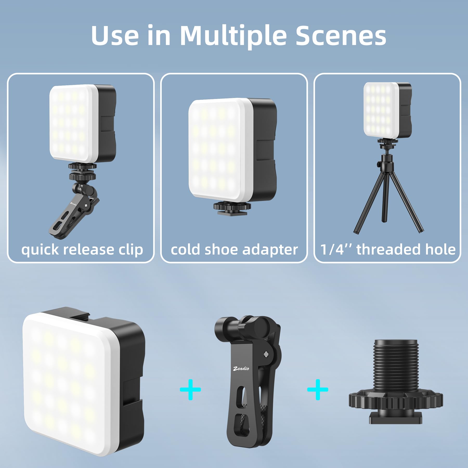 Zeadio Luce LED Fotocamera Portatile Tascabile con Clip - Temperatura Colore 3000K-7000K CRI95, Piccola Luce per Selfie e Video per Riprese su Tavolo/Selfie/Cellulare/Fotografia, Confezione da 1
