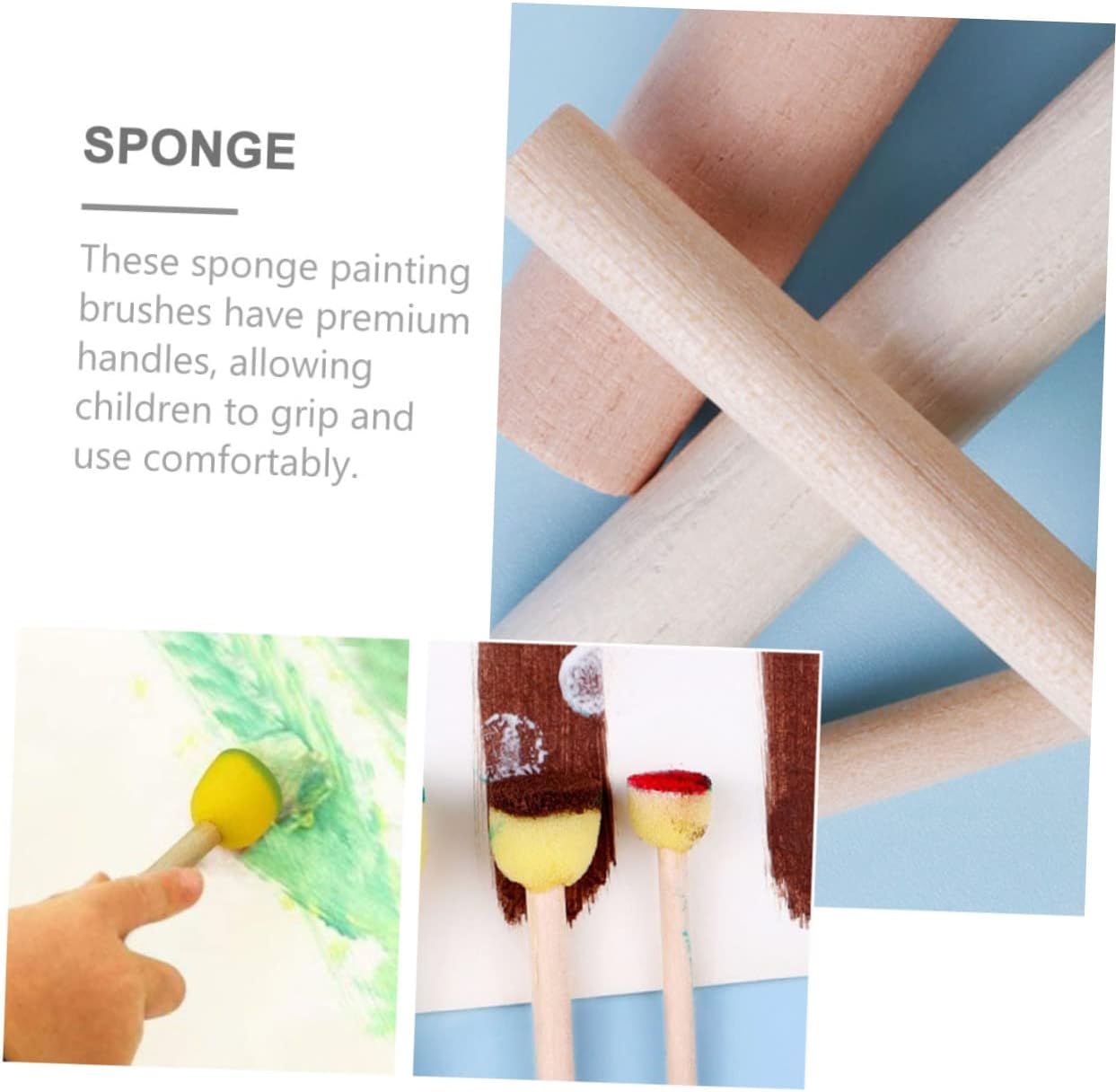 Housoutil 12 Pcs Wooden Handle Sponge Painting Stamps for Round Mushroom Head Sponge Brushes Durable DIY Drawing Tools for Watercolor Oil Paint Craft Projects and Varnishing