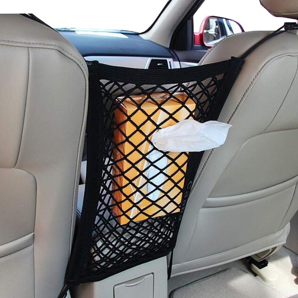 HHSP Car Seat Storage Mesh Organizer 2-Layer Car Backseat Organizer Driver Storage Net Bag Car Backseat Pets Barrier (Black)