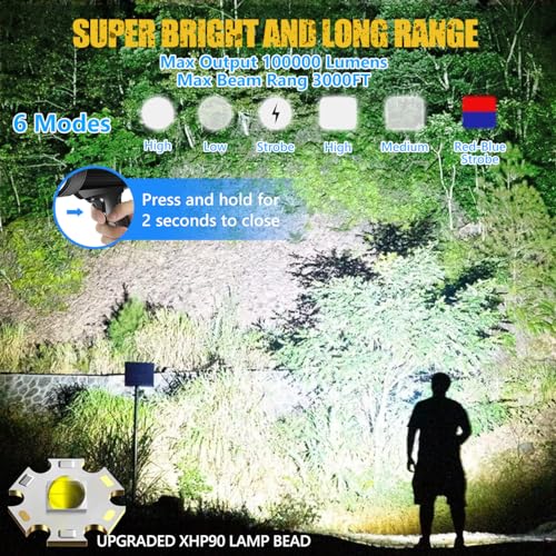 Jsknb W5112 100000 Lumen Spotlight, Led Rechargeable Spotlight Flashlight thumb #1