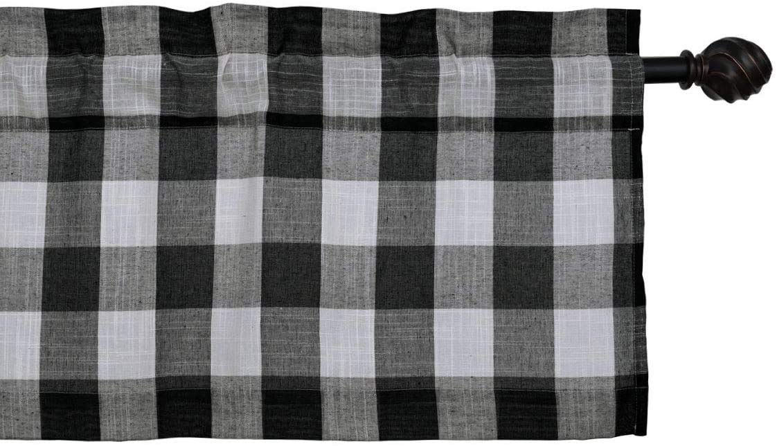 Creativesfun 2 Pcs Checks Line Up Set Farmhouse Rod Pocket Buffalo Check Plaid Gingham Window Valance Treatments (Valance 丨W53 X L18-INCH 2PCS, Black