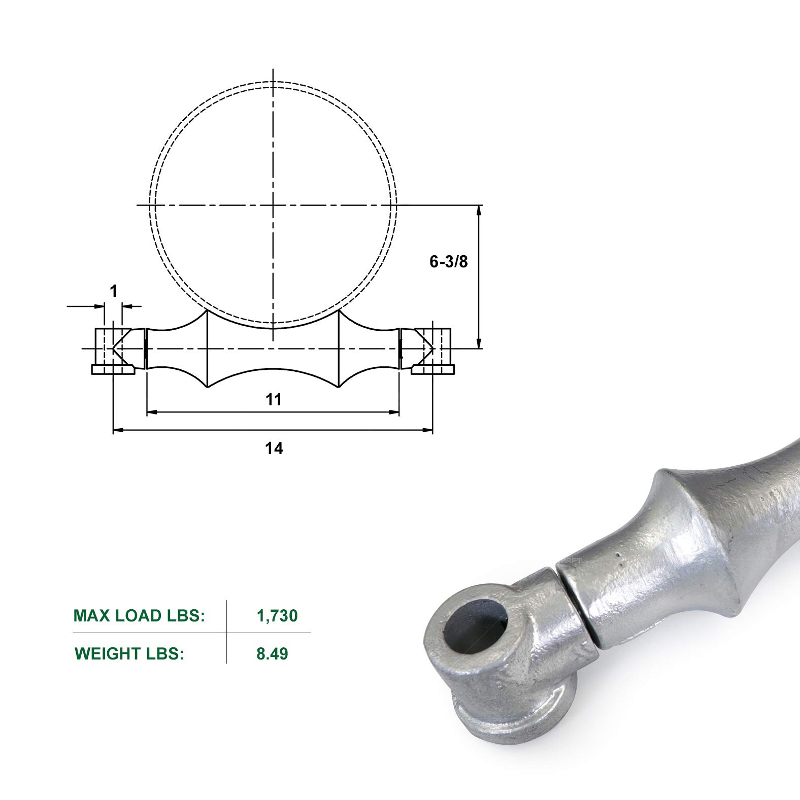 Highcraft ISTB-IE10-5 - Rullo per tubi a doppia asta con presa in acciaio zincato a caldo, 10 ", confezione da 5, colore: Cromo