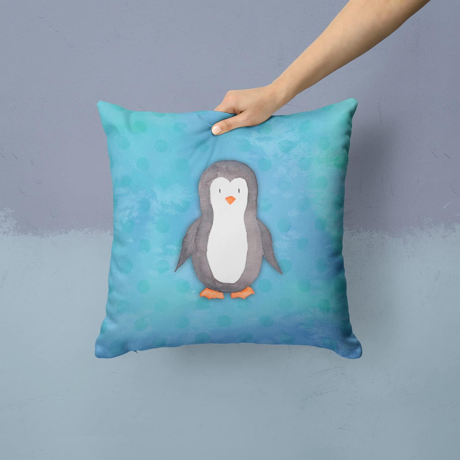 Caroline's Treasures BB7376PW1414 Polkadot Penguin Watercolor Fabric Decorative Pillow Machine Washable, Indoor Outdoor Decorative Pillow for Couch, Bed or Patio, 14Hx14W