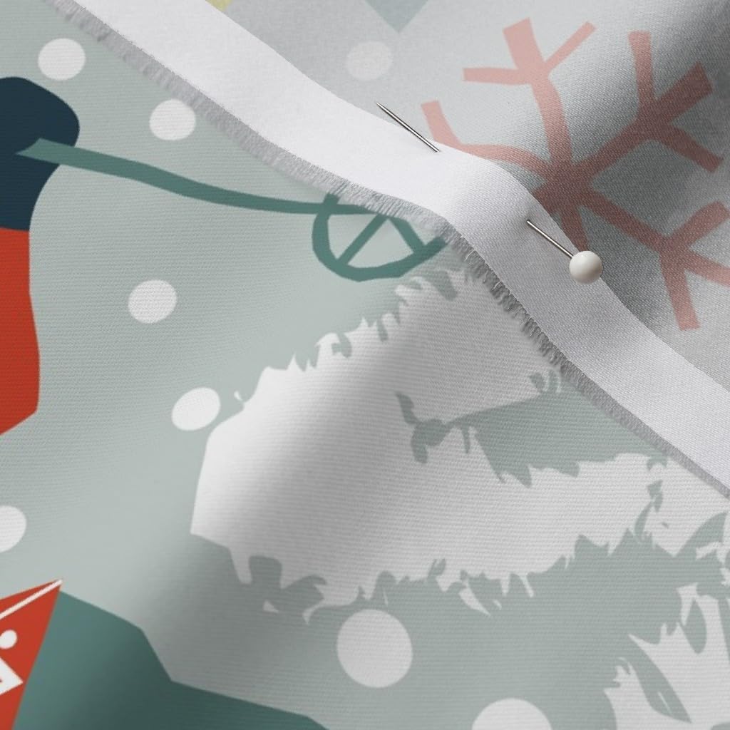 Spoonflower Fabric - Retro Vintage Ski Skiing Winter Snow Sport Mountain Printed on Organic Cotton Sateen Fabric by The Yard - Sewing Quilting Apparel Home Decor