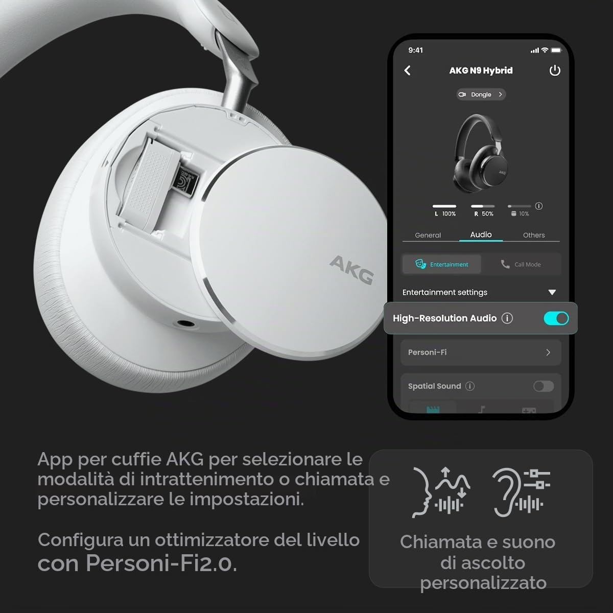 AKG N9 Hybrid kabelloser Over-Ear-Kopfh?rer mit adaptivem ANC Bluetooth 5.3 - wei?