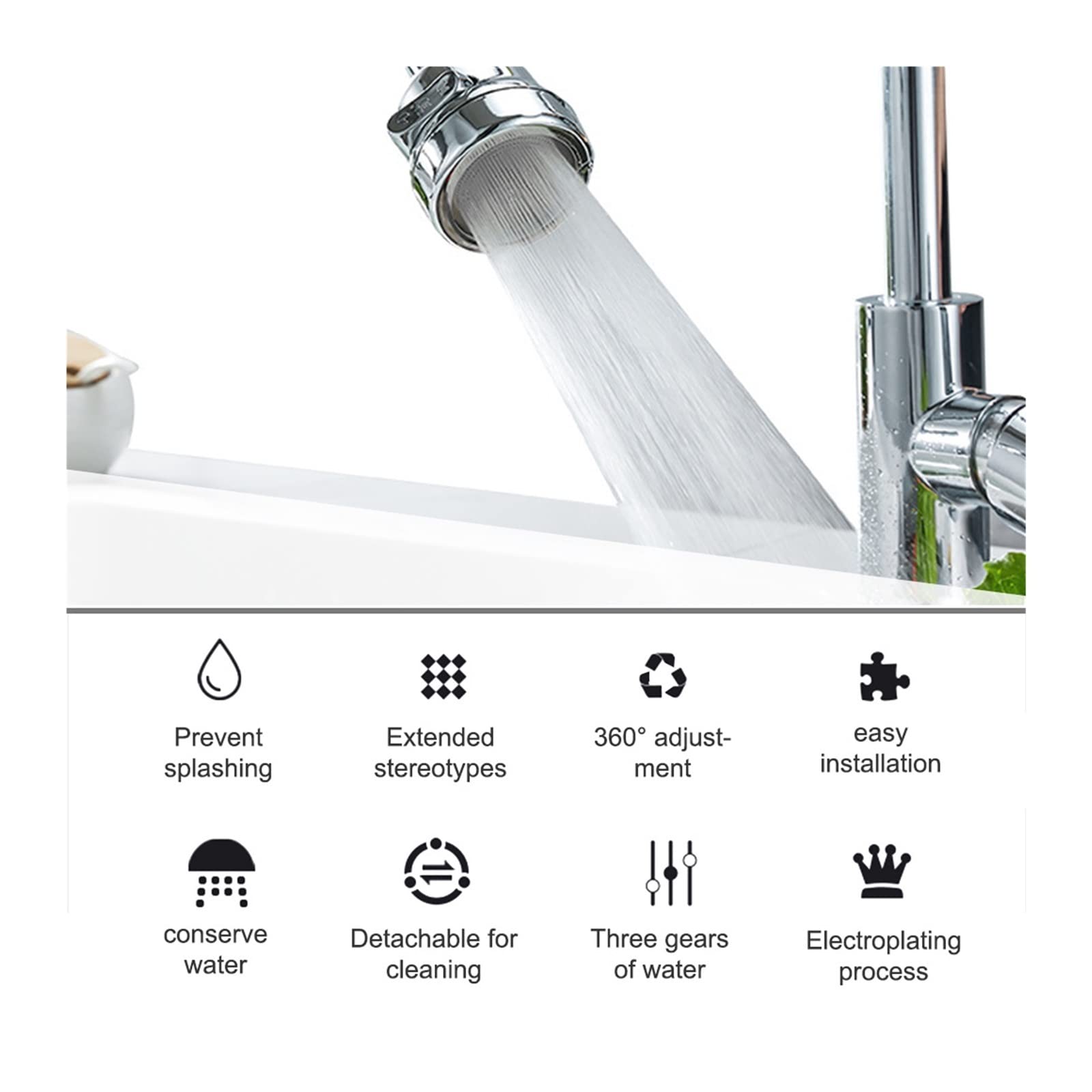 XYNSNDB Boquilla giratoria de 360 ​​​​Grados para Grifo Mezclador 3 Modos Aireador presurizado para Ahorro de Agua Aireador de Cocina Grifo difusor burbujeador Fácil instalación (06)