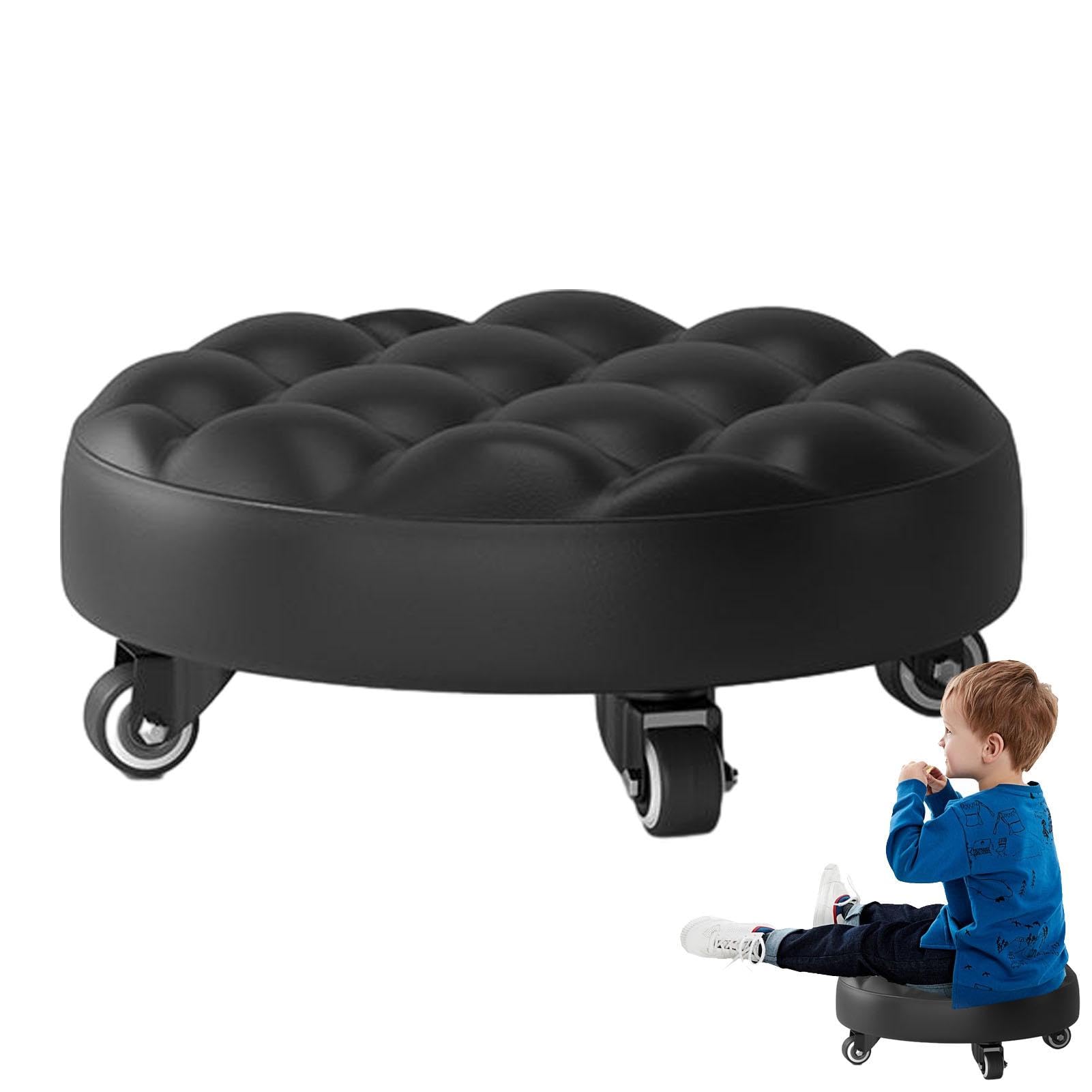 Bodenrollhocker, PU-Leder-Bodenhocker, tragbarer Rollhocker, niedrige Höhe, Bodenhocker mit 4 Rollen, Mehrzweck-Rollbodenstuhl, Rollsitz für Zuhause, Reinigung, Garage, Wohnzimmer, Schlafzimmer