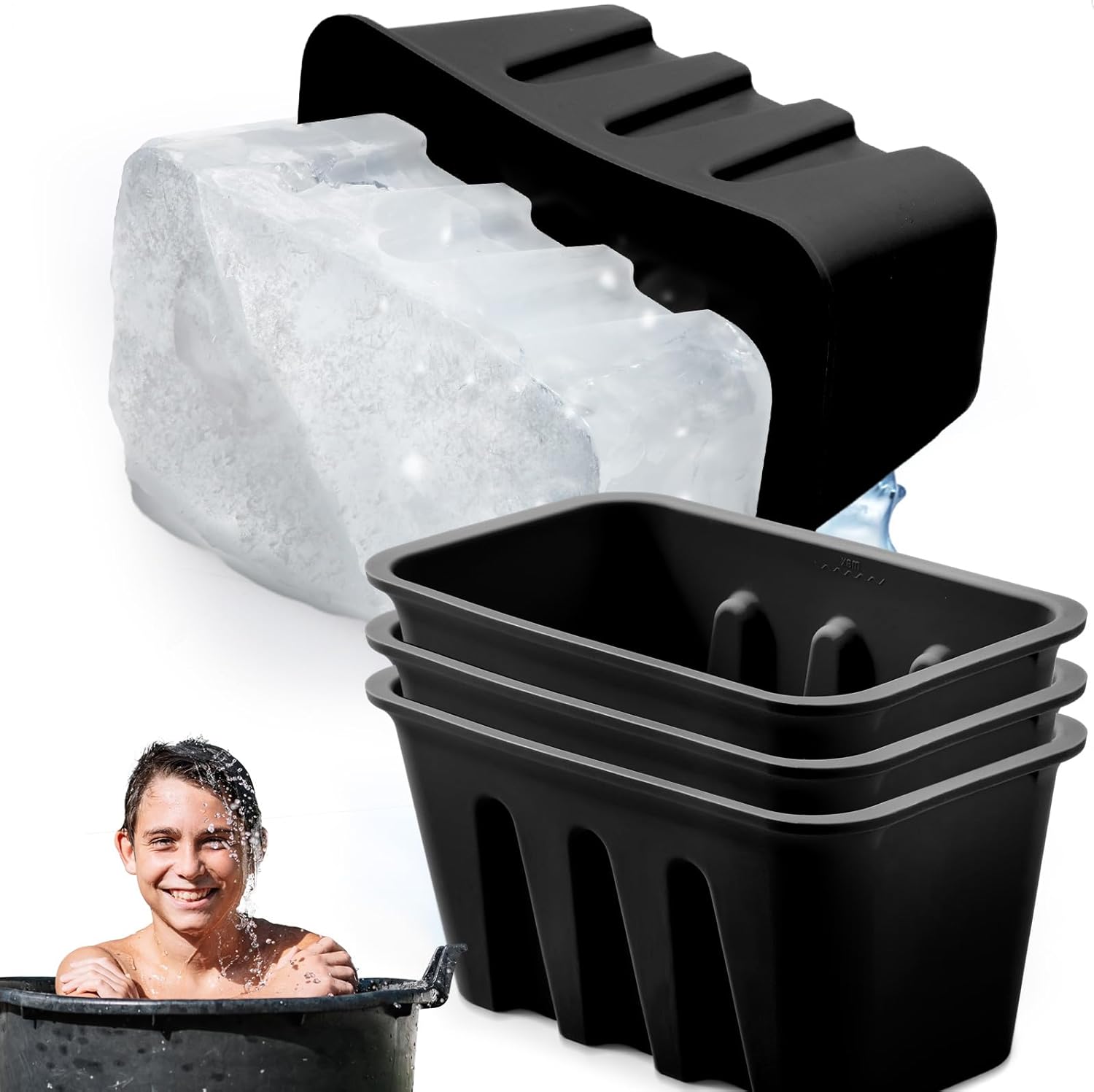 4 Pack 8 lb Extra Large Ice Block Molds, Ice Cubes, Ice Maker for Cold Dip or Cooler, Steel Reinforced Silicone Molds, Large Ice Cube Molds, Ice Bath Cooler, Ice Tray 11 x 5 x 6 in(Black)