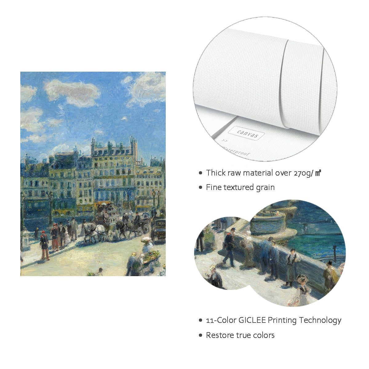 TOANGWALL Klasyczny Most Paryż Płótno Wall Art Wejście Pierre Auguste Renoir Le Pont Neuf Impresjonista Słynny Plakat Oprawiony Do Salonu Dekoracji 90 x 110 cm