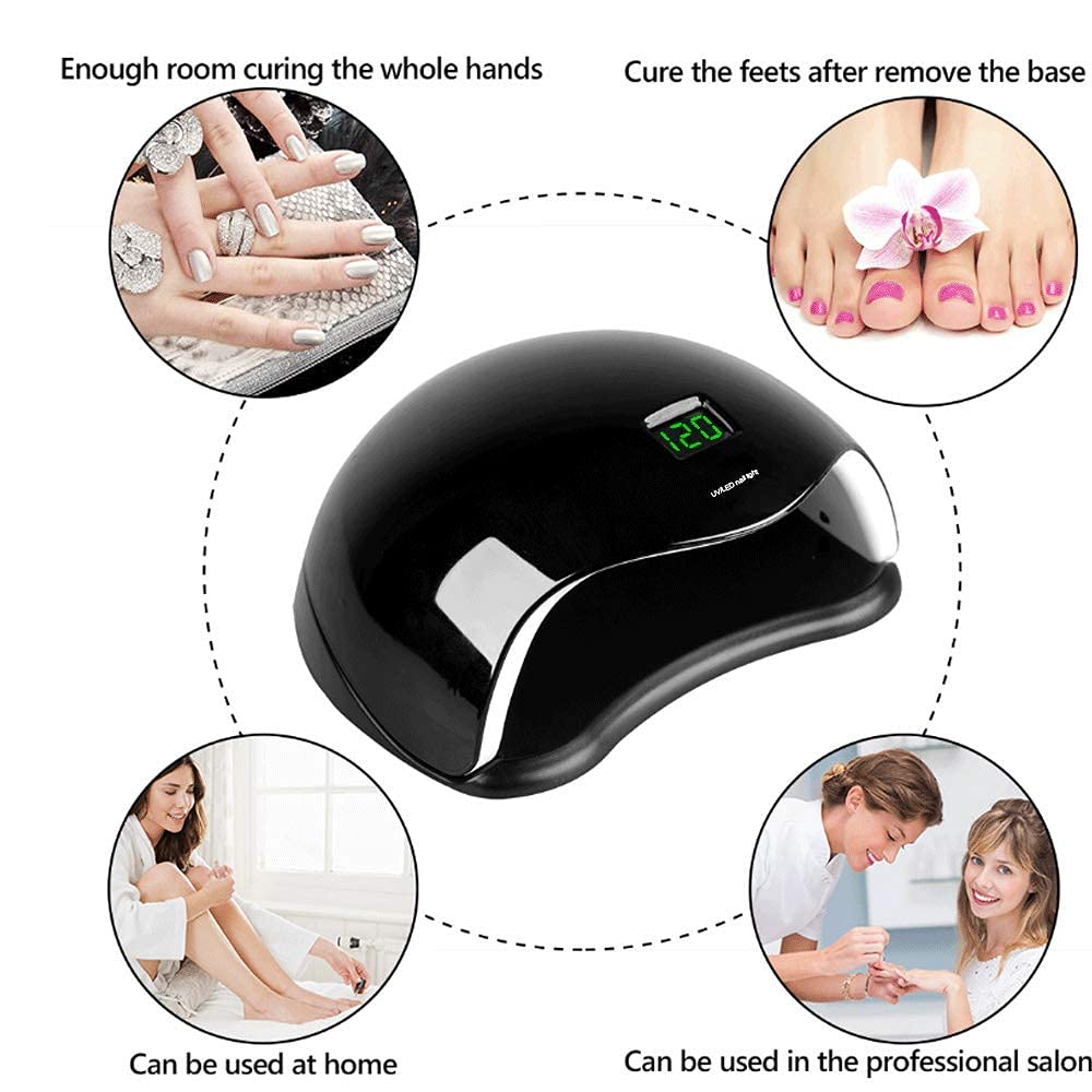 Lampada per Unghie Cordless con Ricarica USB, Lampada Portatile Wireless ad Asciugatura Rapida da 48 W Lampada per Fototerapia a Induzione a Led Hine Gel per Smalto per Unghie Lampada Pro Uv (Nero),