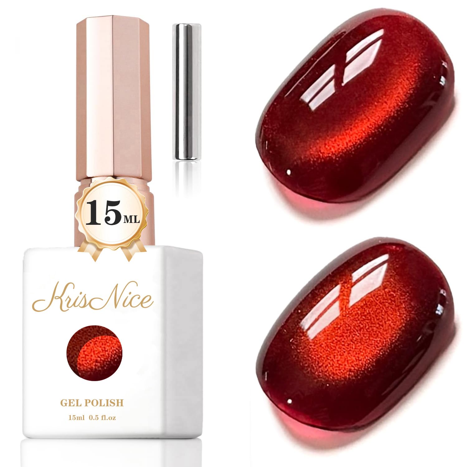 KRISNICE Jelly Glass Cat Eye Gel Polish with Magnet 15ML Holographic Glitter Shimmer Translucent Sheer Color Magnetic Nail Polish Salon DIY at Home (Crimson Allure Red-MY044)
