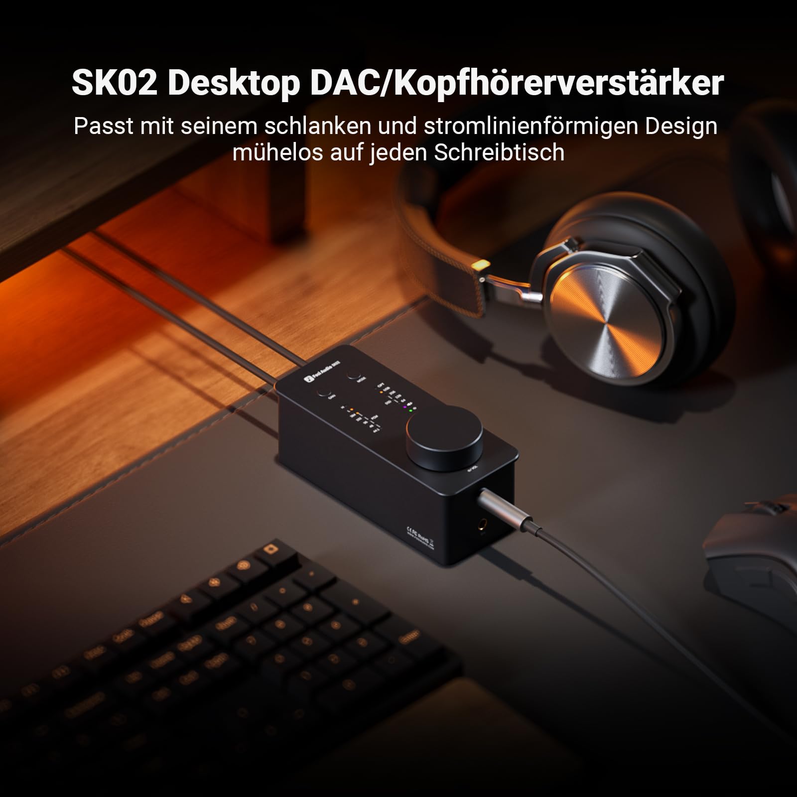 Fosi Audio SK02 DAC Amp Kopfhörerverstärker Desktop USB C auf AUX Digital zu Analog Audio Konverter Adapter Vorverstärker Optisch zu 3,5mm 4,4mm symmetrischer Combo