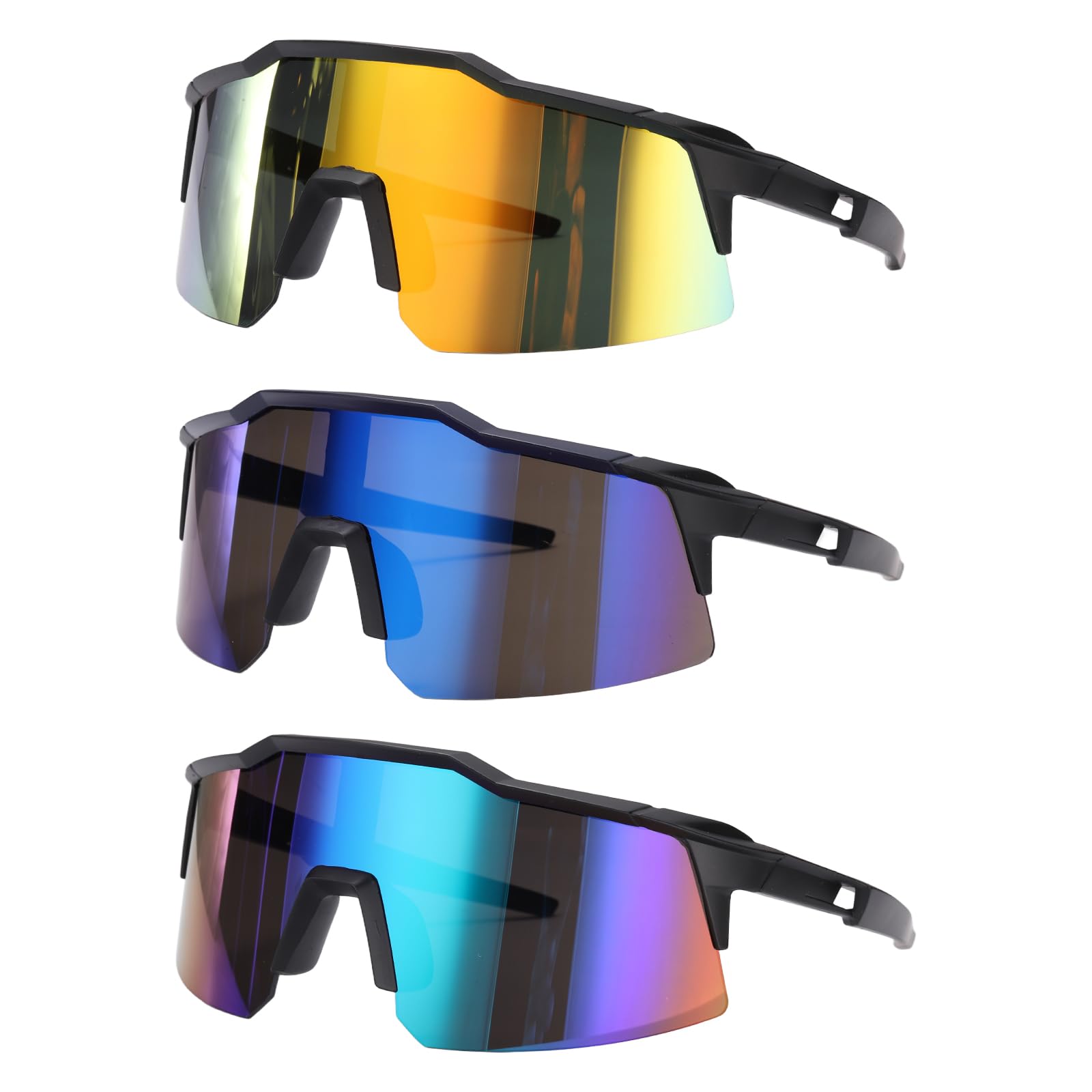 sourcing map 3pcs Sport Sunglasses PC Cycling Polarized Sun Glasses for Men Mountain Bike Driving Fishing Running, Blue/Yellow/Red โ image 1